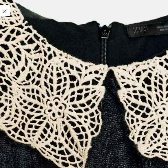 Zara Black Top with Cream Lace Collar - Picture 2 of 4